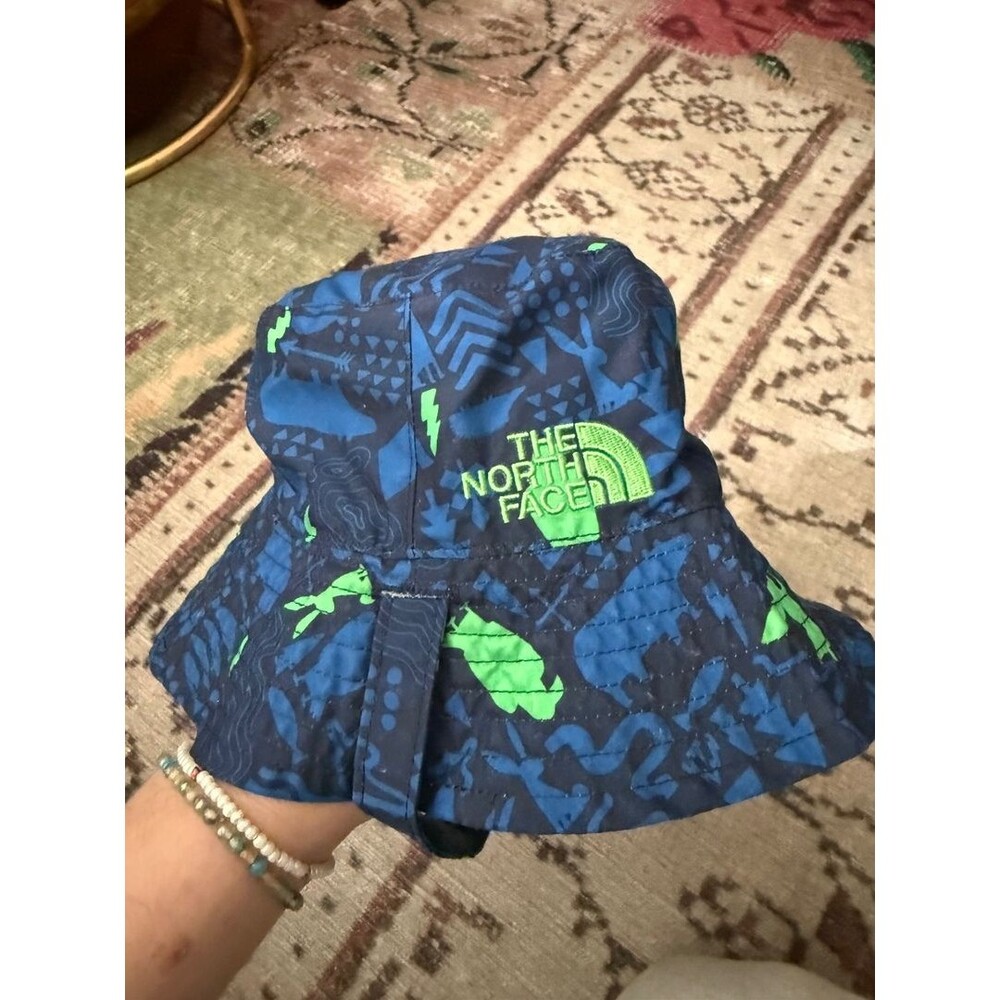 North Face sun blue green bucket hat topographic print